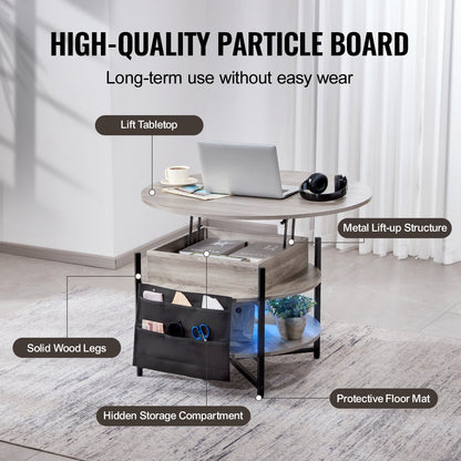 Lift Top Coffee Table 35.3" Round Coffee Table for Living Room White V952-KFZ35YXWYBKFRLKOYV9