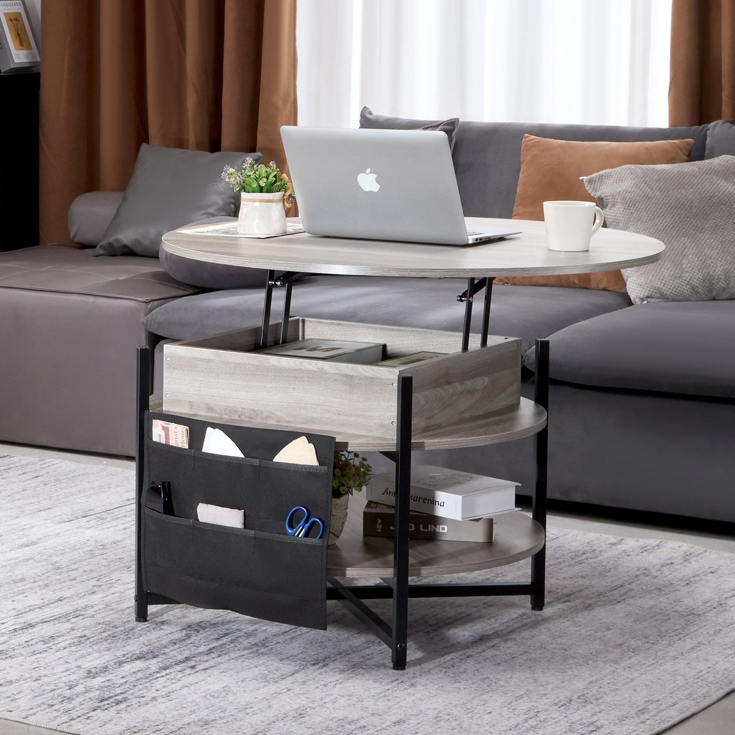 Lift Top Coffee Table 35.3" Round Coffee Table for Living Room White V952-KFZ35YXWYBKFRLKOYV9