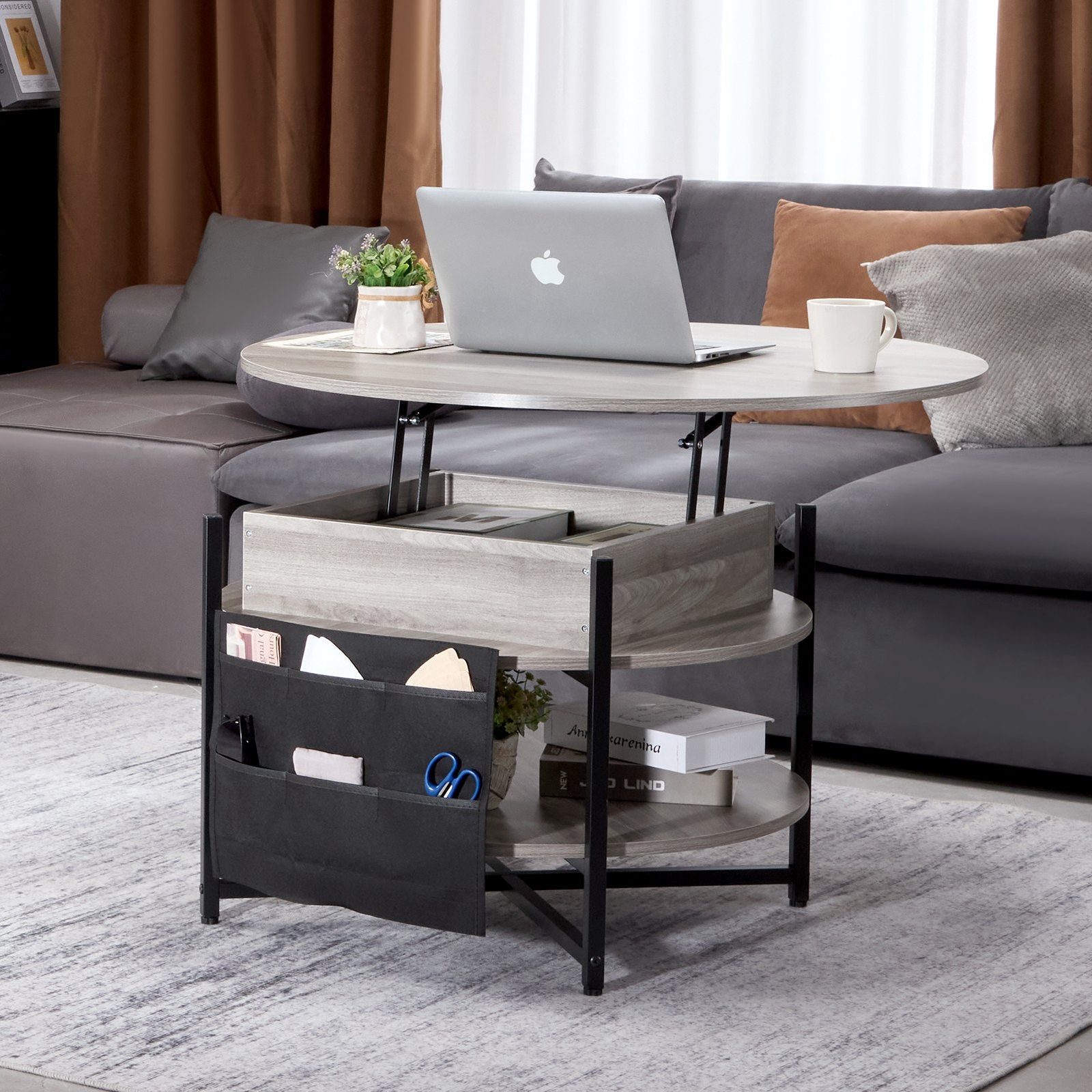 Lift Top Coffee Table 35.3" Round Coffee Table for Living Room White V952-KFZ35YXWYBKFRLKOYV9