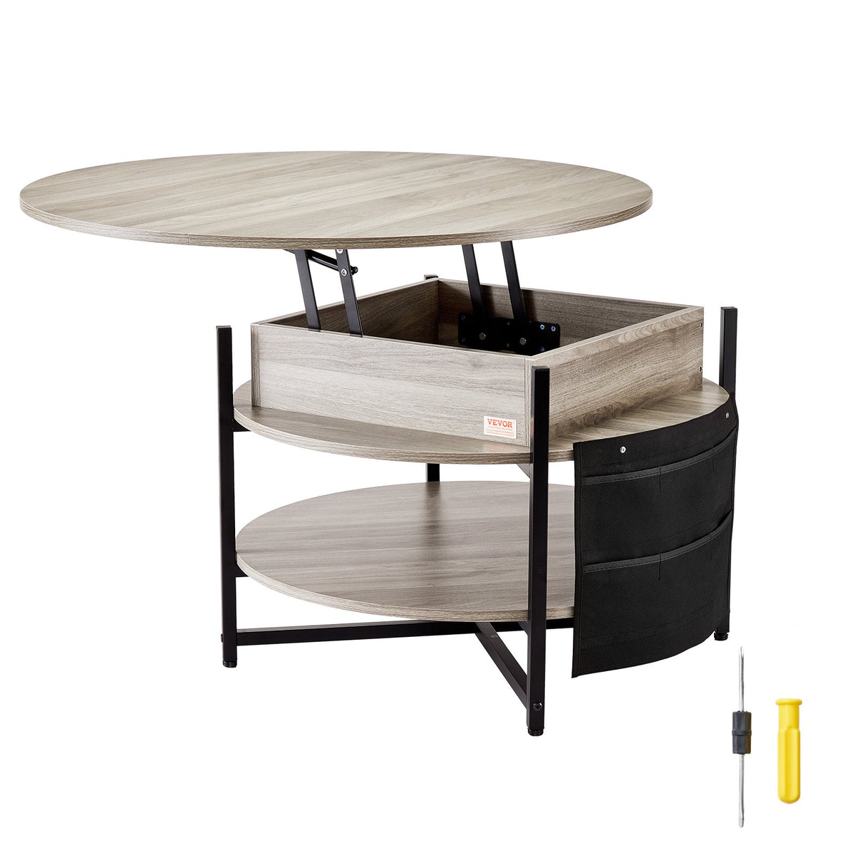 Lift Top Coffee Table 35.3" Round Coffee Table for Living Room White V952-KFZ35YXWYBKFRLKOYV9