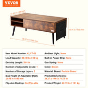 Lift Top Coffee Table 39.4 in Rectangle Coffee Table for Living Room Brown V952-KFZZFX394INCN8GJ4V0