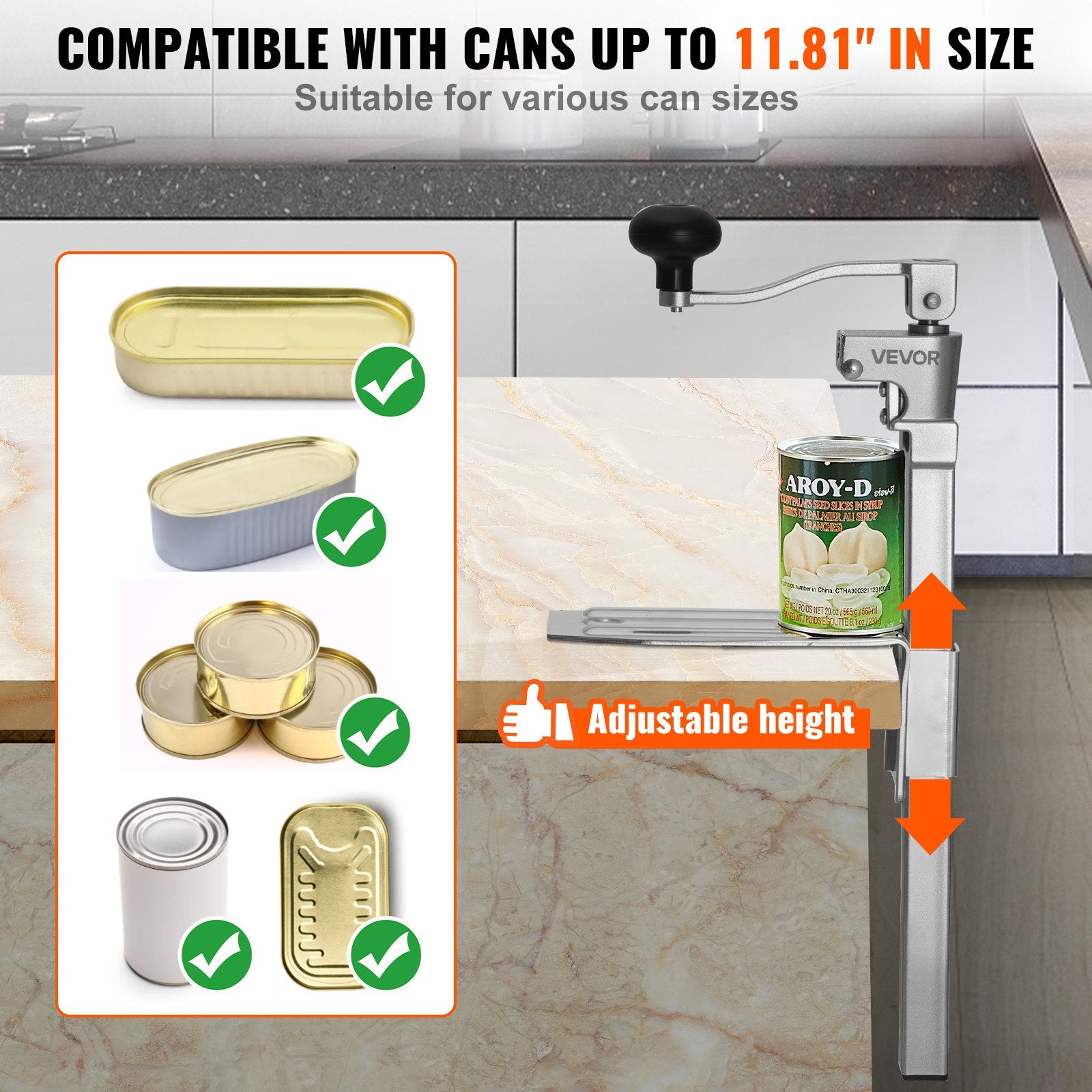 Commercial Can Opener, Heavy-Duty Manual Tabletop Cans Opener for Cans Up to 300 mm Height, Height-Adjustable V952-KGQ10YCZTGDSR7I52002V0