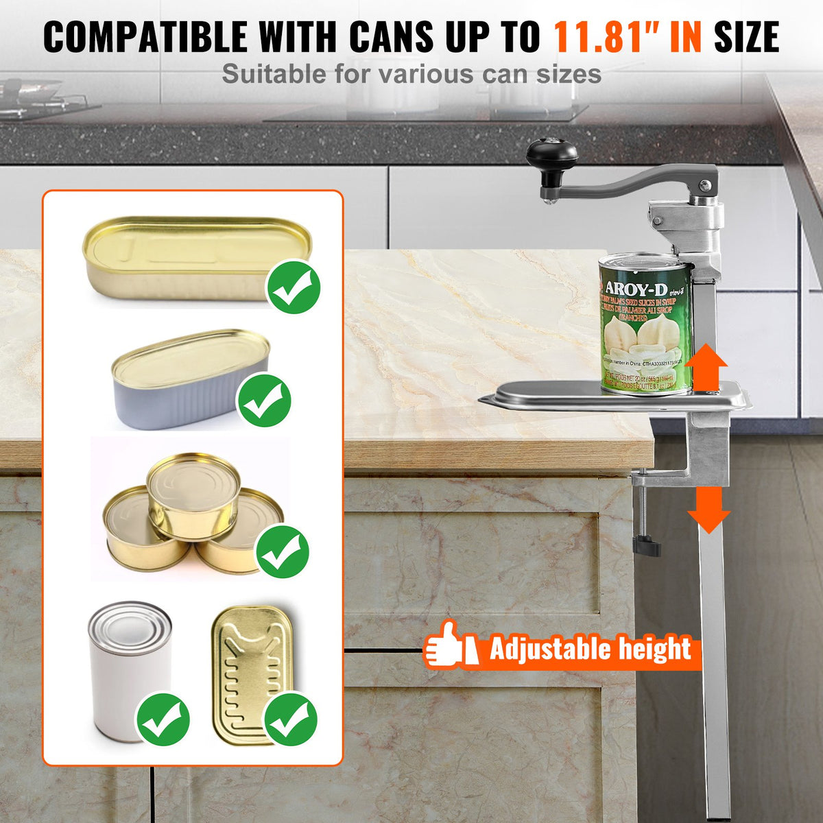 Commercial Can Opener, Heavy-Duty Manual Tabletop Cans Opener for Cans Up to 300 mm Height, Height-Adjustable V952-KGQ30CMBXGZJRXFF5003V0