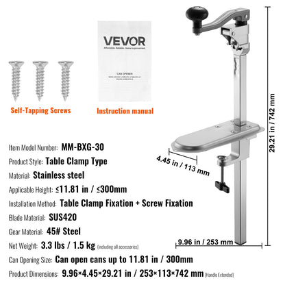 Commercial Can Opener, Heavy-Duty Manual Tabletop Cans Opener for Cans Up to 300 mm Height, Height-Adjustable V952-KGQ30CMBXGZJRXFF5003V0