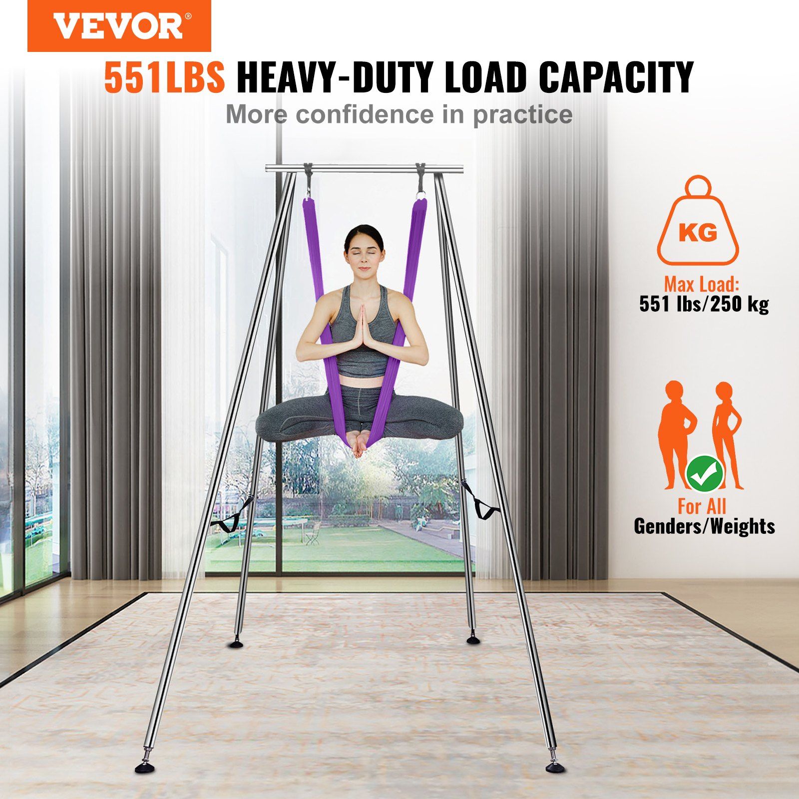 Aerial Yoga Frame & Yoga Hammock, 2950 mm Height Professional Yoga Swing Stand Comes with 12 m Length Aerial V952-KJDC293M12MDB9TTKV0