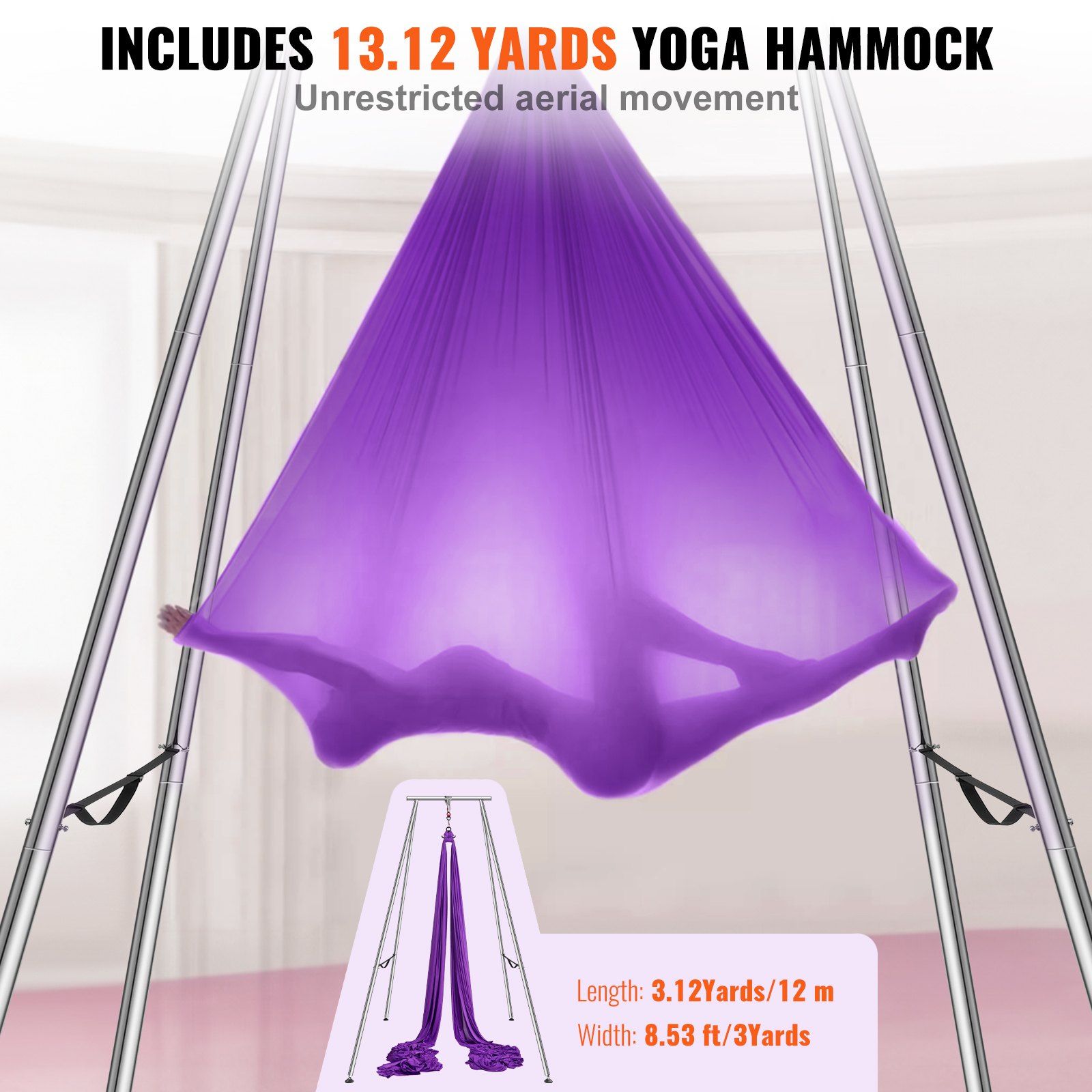 Aerial Yoga Frame & Yoga Hammock, 2950 mm Height Professional Yoga Swing Stand Comes with 12 m Length Aerial V952-KJDC293M12MDB9TTKV0