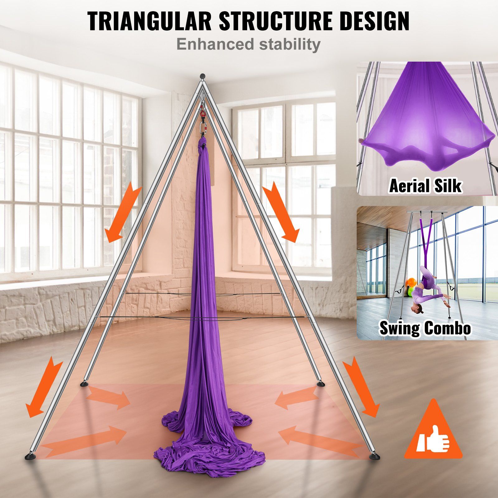 Aerial Yoga Frame & Yoga Hammock, 2950 mm Height Professional Yoga Swing Stand Comes with 12 m Length Aerial V952-KJDC293M12MDB9TTKV0