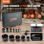 Hole Saw Kit, 11 PCS Saw Blades, 2 Drill Bits, 1 Hex Wrench, Bi Metal M42 Hole Saw Set with Carrying Case, V952-KJTJSJSPF11HOUAIGV0