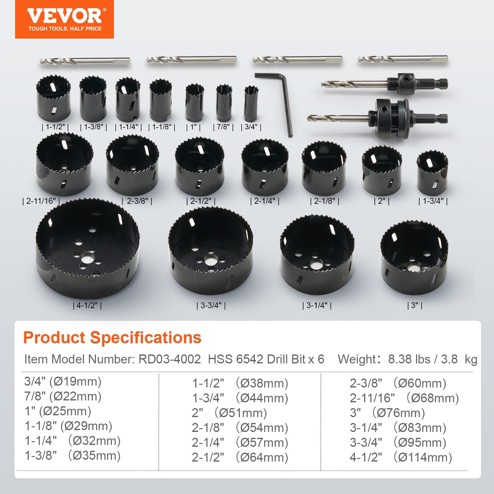 Hole Saw Kit, 18 PCS Saw Blades, 6 Drill Bits, 1 Hex Wrench, Bi Metal M42 Hole Saw Set with Carrying Case, V952-KJTJSJSPF18OWVFQPV0
