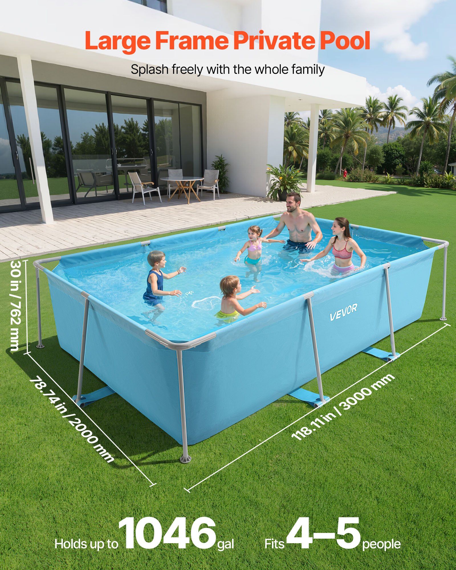 Frame Above Ground Swimming Pool, 3 x 2 x 0.762 m Rectangular Steel Metal Frame, Large Rectangle Outdoor V952-KJYYC10FT6FTP9KKK001V0