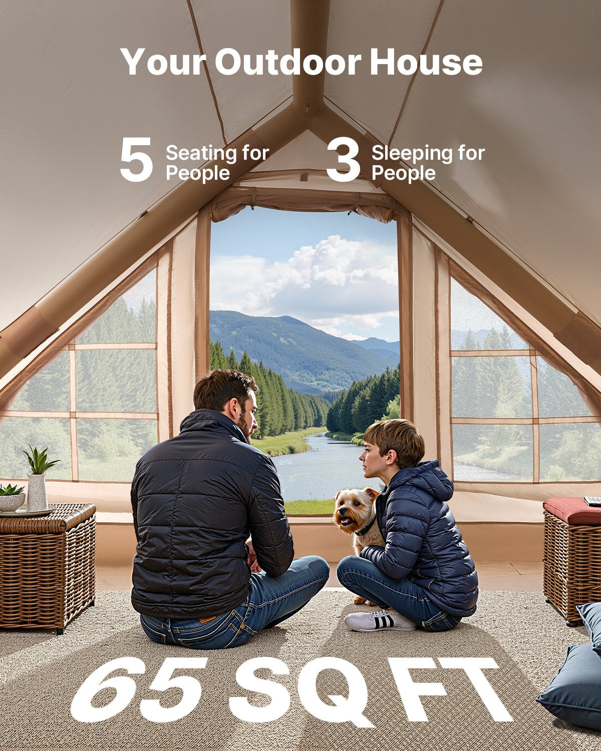 Inflatable Tents for Camping, 3-5 Person Easy Setup Blow up Tent with Hand Pump, 300D Oxford 4 Season V952-KJZP321MCQWZYXYAQV0