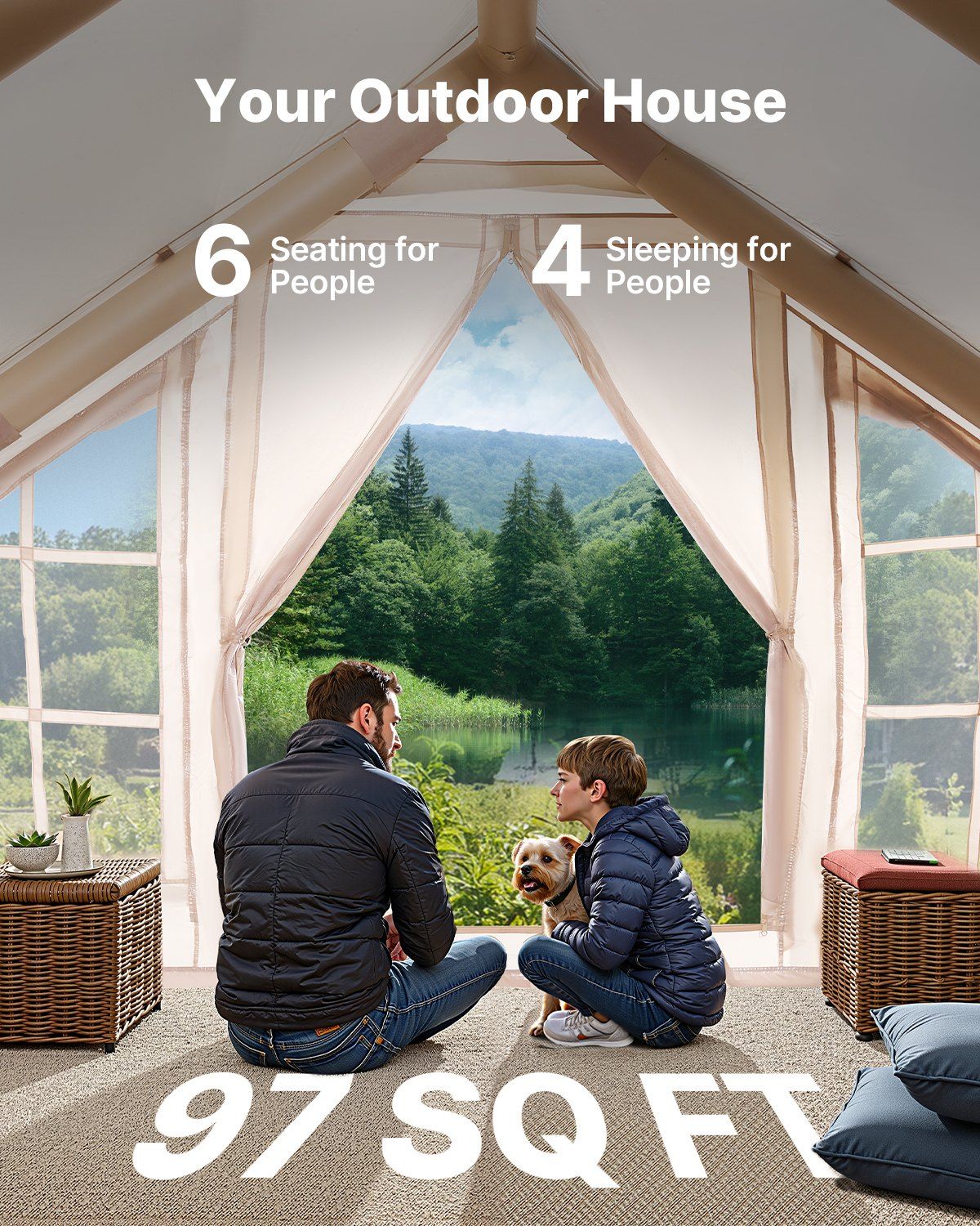 Inflatable Tents for Camping, 4-6 Person Easy Setup Blow up Tent with Hand Pump, 300D Oxford 4 Season V952-KJZP331MCQWZC4B47V0