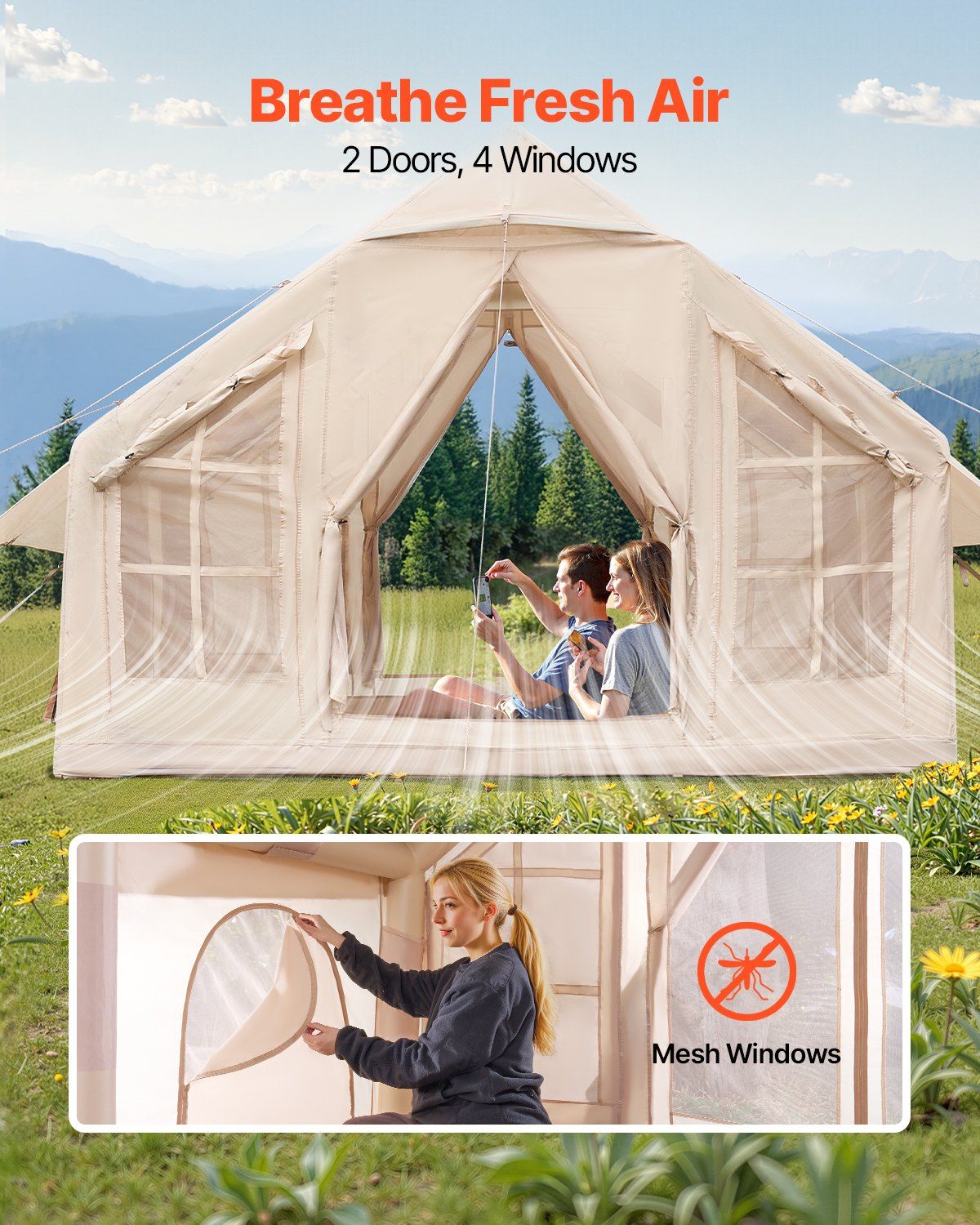 Inflatable Tents for Camping, 4-6 Person Easy Setup Blow up Tent with Hand Pump, 300D Oxford 4 Season V952-KJZP331MCQWZC4B47V0