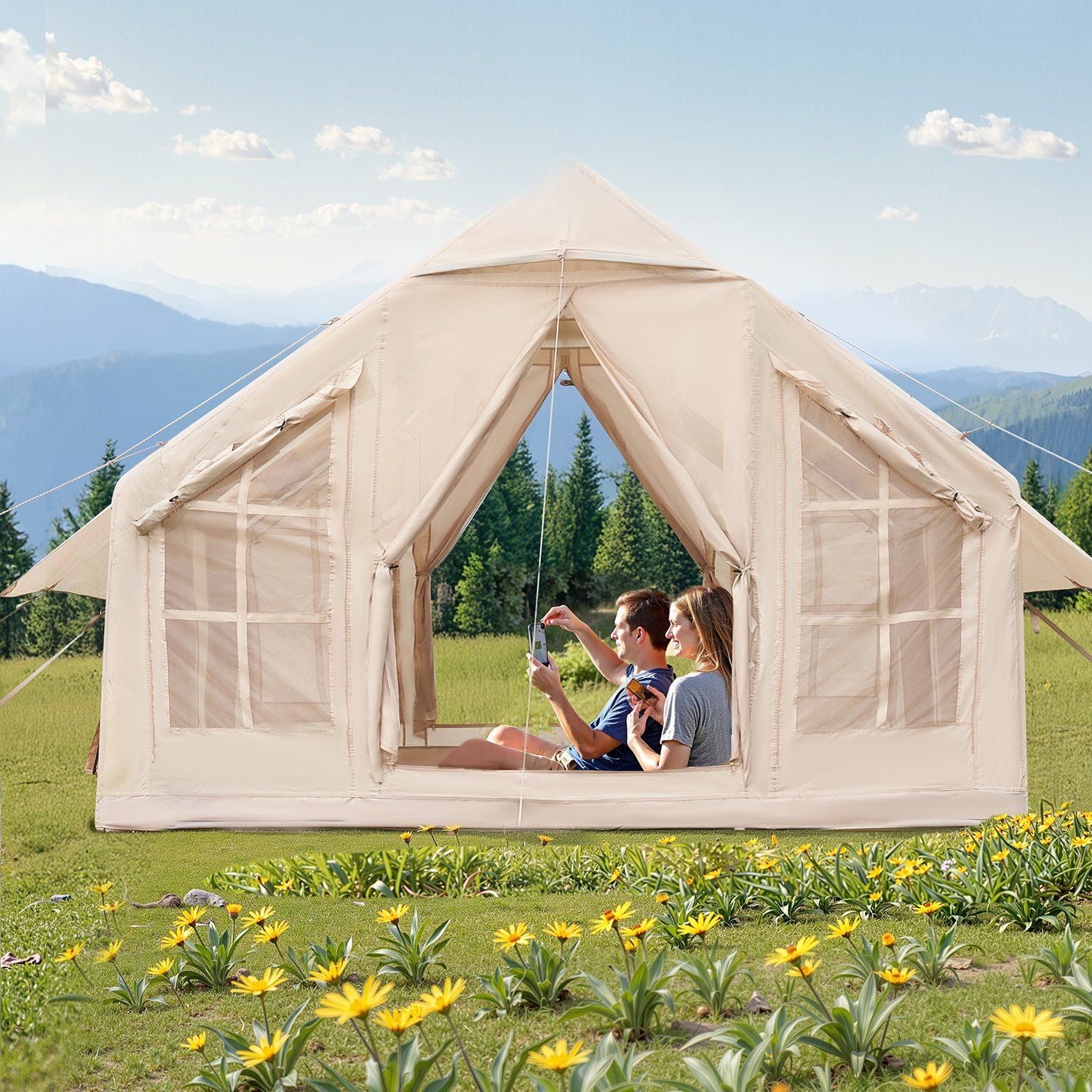 Inflatable Tents for Camping, 4-6 Person Easy Setup Blow up Tent with Hand Pump, 300D Oxford 4 Season V952-KJZP331MCQWZC4B47V0