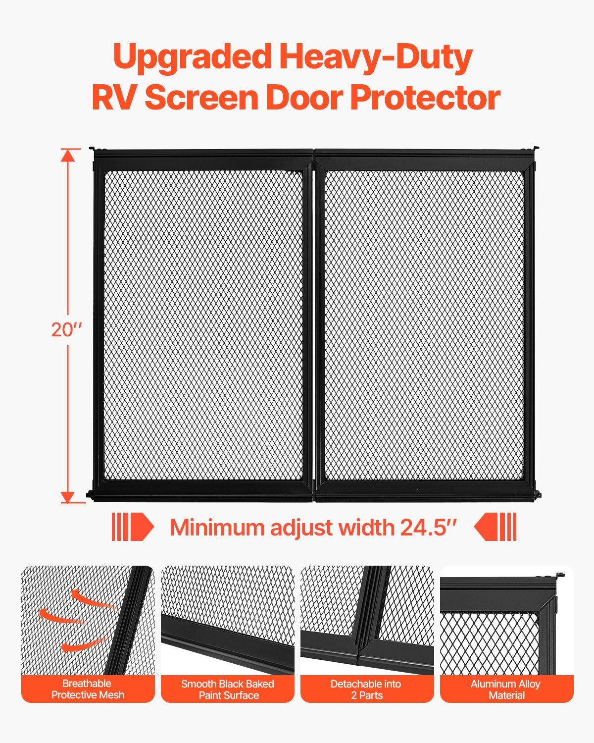RV Screen Door Protector, 622.3 x 508 mm Door Grille, Easy to Install and Disassemble, Reinforced Breathable V952-KKSFCPMMLCH22B30VV0