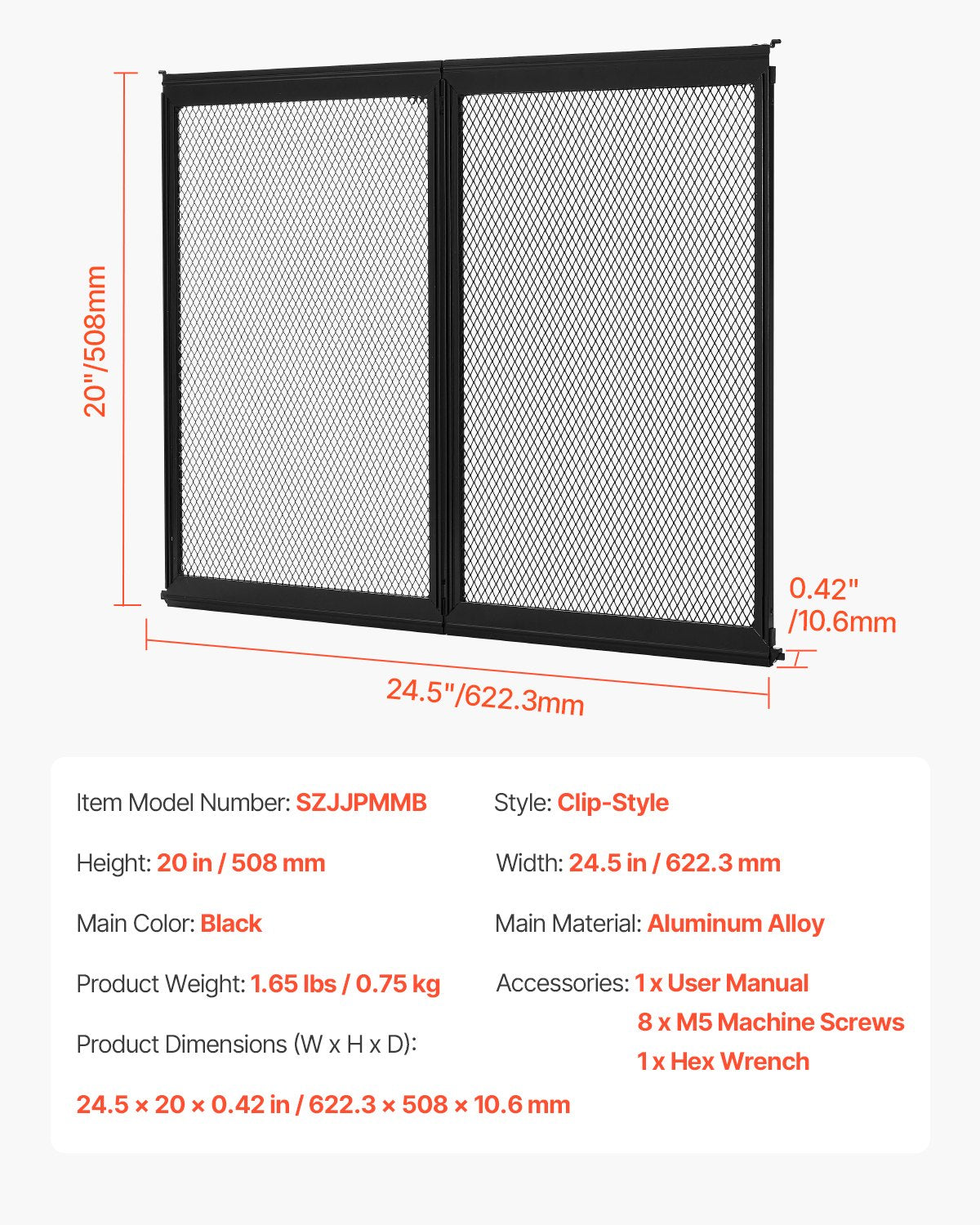 RV Screen Door Protector, 622.3 x 508 mm Door Grille, Easy to Install and Disassemble, Reinforced Breathable V952-KKSFCPMMLCH22B30VV0