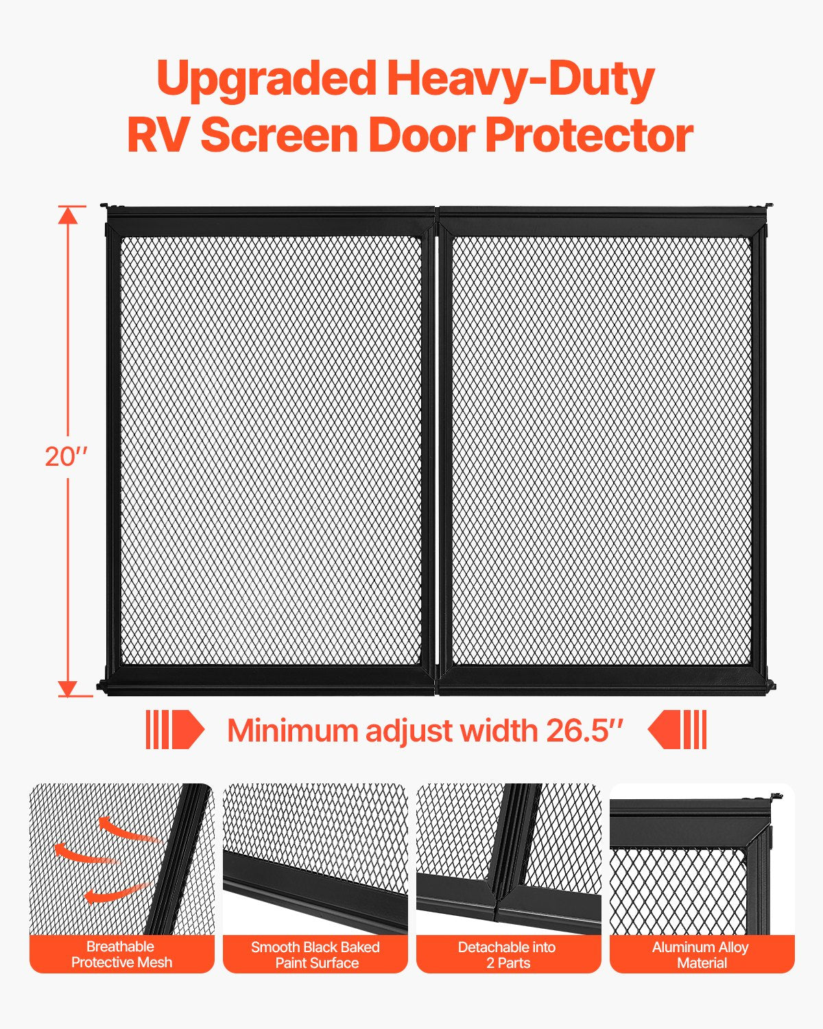 RV Screen Door Protector, 673.1 x 508 mm Door Grille, Easy to Install and Disassemble, Reinforced Breathable V952-KKSFCPMMLCH2H1WLXV0