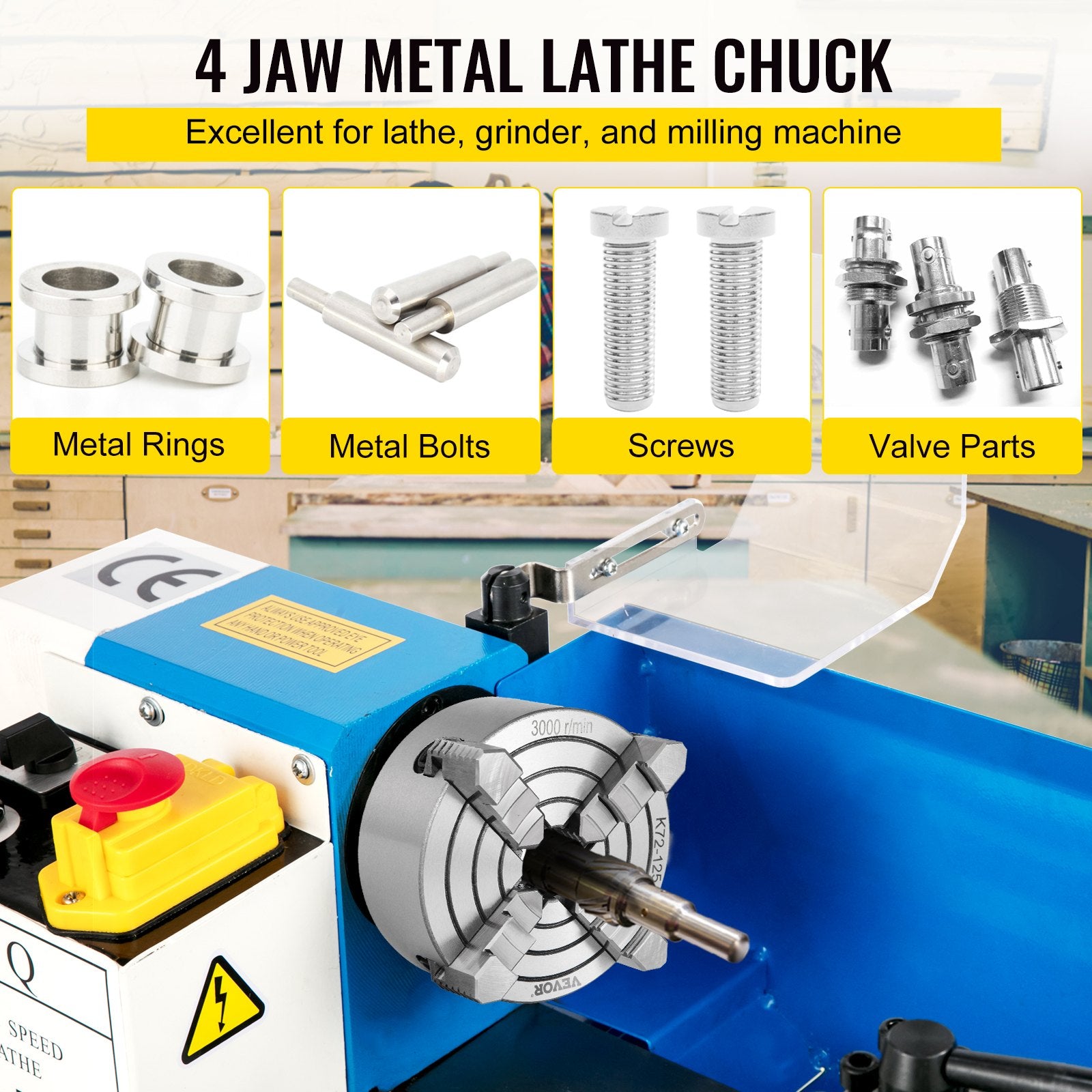 Metal Lathe Chuck 4-Jaw Independent 5 inch Cast Iron Milling Turning CNC V952-KPK72-12500000001V0