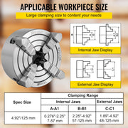 Metal Lathe Chuck 4-Jaw Independent 5 inch Cast Iron Milling Turning CNC V952-KPK72-12500000001V0