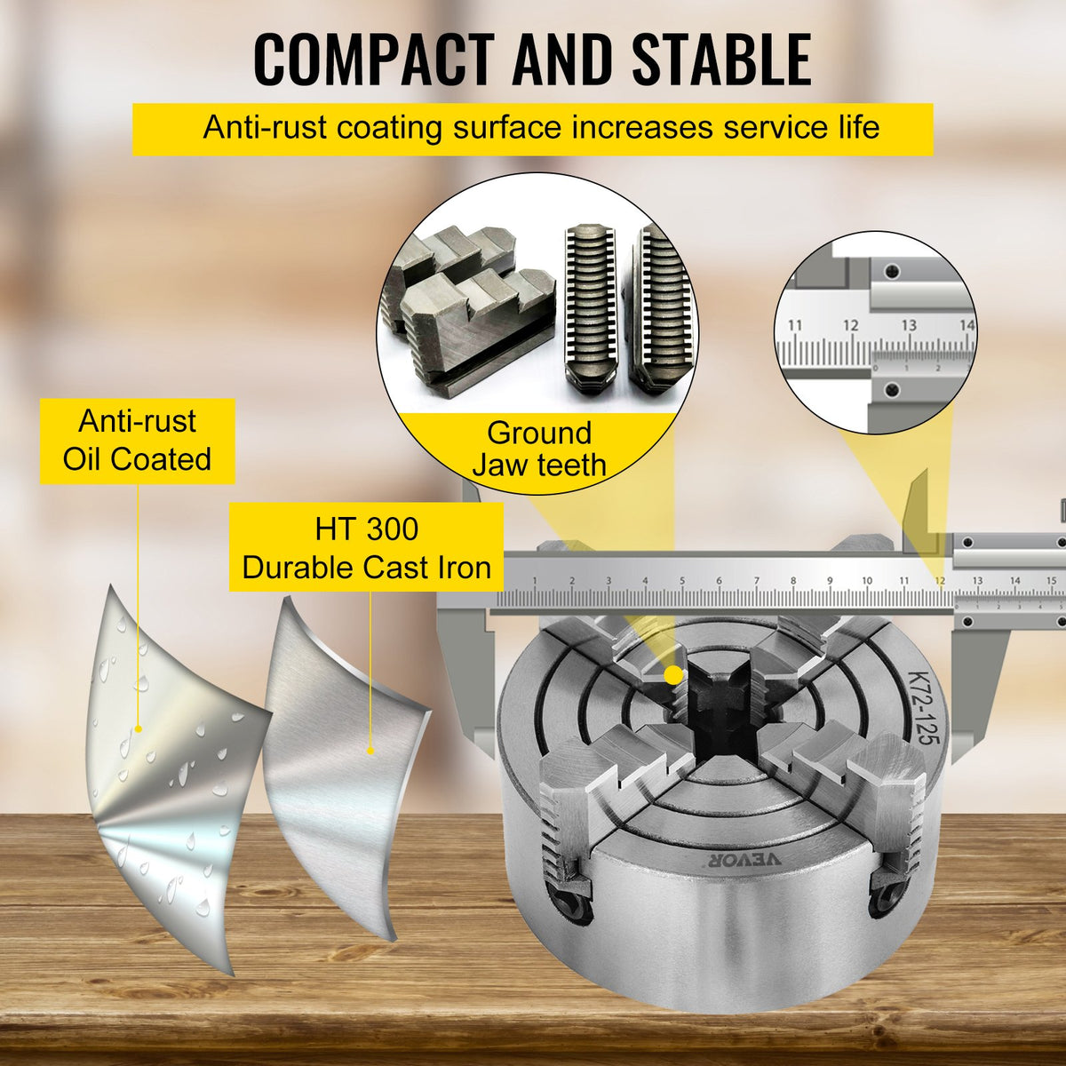 Metal Lathe Chuck 4-Jaw Independent 5 inch Cast Iron Milling Turning CNC V952-KPK72-12500000001V0