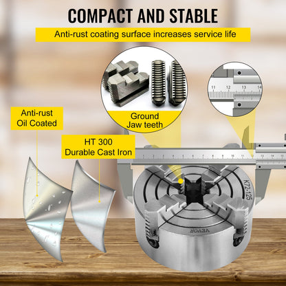 Metal Lathe Chuck 4-Jaw Independent 5 inch Cast Iron Milling Turning CNC V952-KPK72-12500000001V0