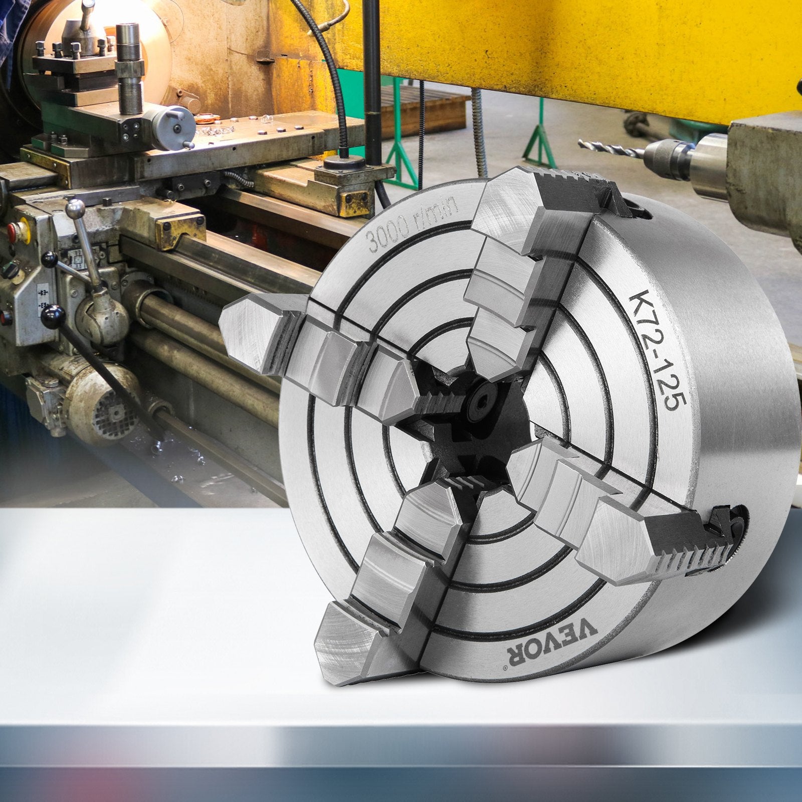 Metal Lathe Chuck 4-Jaw Independent 5 inch Cast Iron Milling Turning CNC V952-KPK72-12500000001V0
