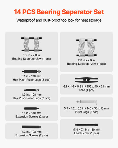 Bearing Puller Kit, 14-Piece 5 Ton Capacity Bearing Separator, Pinion Wheel Bearing Removal Kit with 50 mm V952-KPSZCLBQ14PCBQ0XA001V0