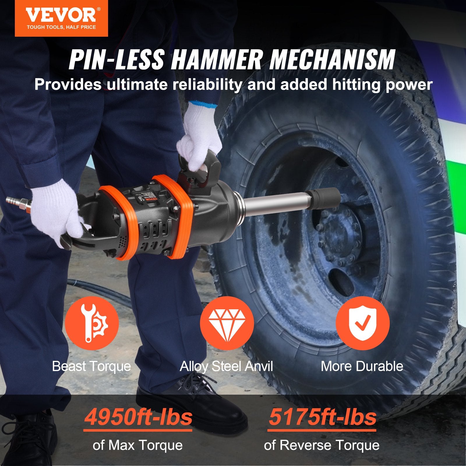 1 Inch Air Impact Wrench, Up to 5175 ft-lbs Beast Reverse Torque Output Pneumatic Impact Gun w/ 8 Inch V952-KQ5800N16000NY5UVV0
