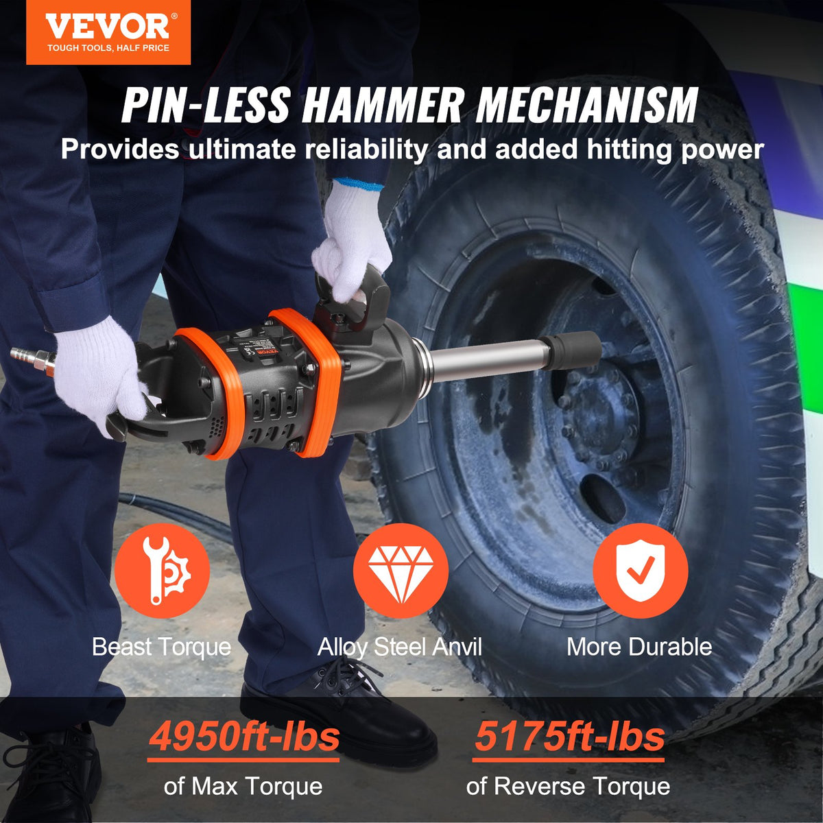 1 Inch Air Impact Wrench, Up to 5175 ft-lbs Beast Reverse Torque Output Pneumatic Impact Gun w/ 8 Inch V952-KQ5800N16000NY5UVV0