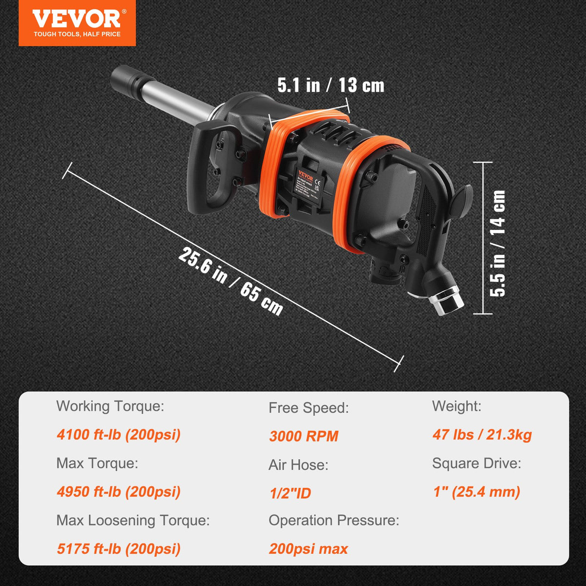 1 Inch Air Impact Wrench, Up to 5175 ft-lbs Beast Reverse Torque Output Pneumatic Impact Gun w/ 8 Inch V952-KQ5800N16000NY5UVV0
