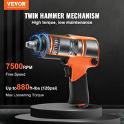 Air Impact Wrench, 1/2" Drive Air Impact Gun Up to 880ft-lbs Nut-busting Torque, 7500RPM Lightweight V952-KQ660N121000NH9DPV0