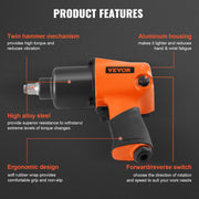 Air Impact Wrench, 1/2" Drive Air Impact Gun Up to 880ft-lbs Nut-busting Torque, 7500RPM Lightweight V952-KQ660N121000NH9DPV0