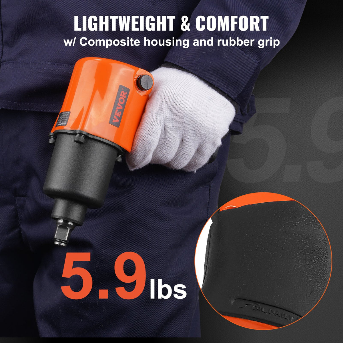 Air Impact Wrench, 1/2" Drive Air Impact Gun Up to 880ft-lbs Nut-busting Torque, 7500RPM Lightweight V952-KQ660N121000NH9DPV0