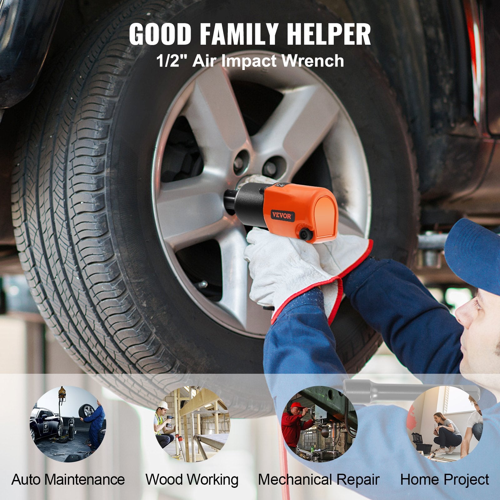 Air Impact Wrench, 1/2" Drive Air Impact Gun Up to 880ft-lbs Nut-busting Torque, 7500RPM Lightweight V952-KQ660N121000NH9DPV0