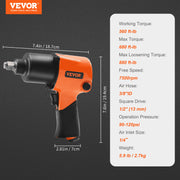 Air Impact Wrench, 1/2" Drive Air Impact Gun Up to 880ft-lbs Nut-busting Torque, 7500RPM Lightweight V952-KQ660N121000NH9DPV0