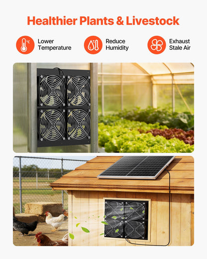 Solar Powered Fan, 25W Solar Panel with 4 Fans, Adjustable Solar Panel Angle, 2668 RPM High-Speed, Flexible V952-KQWSXHFJDTYN5TENT001Y3