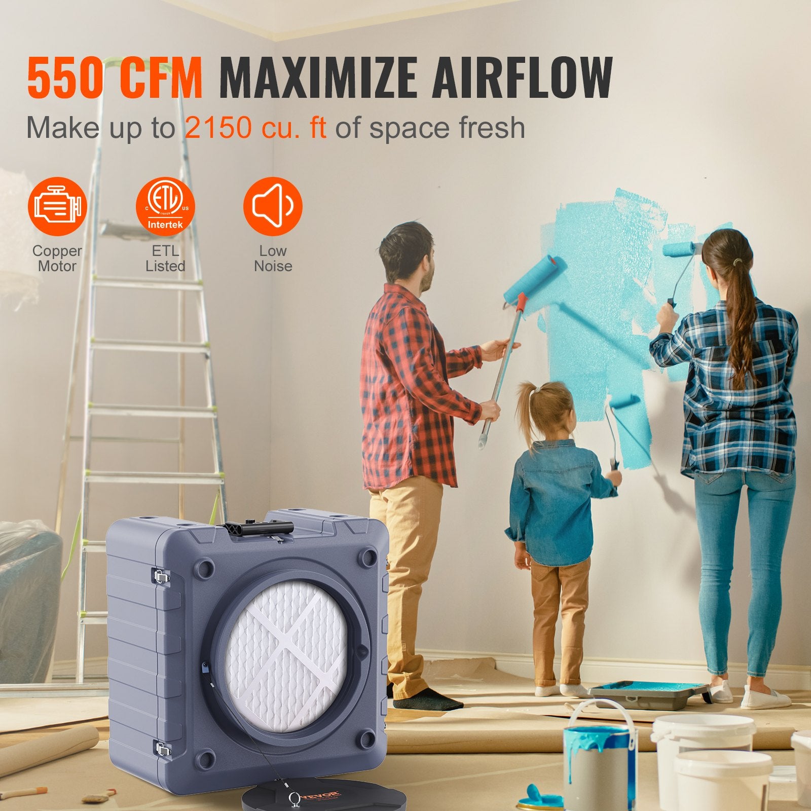 Air Scrubber with 3-Stage Filtration, Stackable Negative Air Machine 550 CFM, Air Cleaner with MERV10, V952-KQXDQJ3550CFMCXVVV3