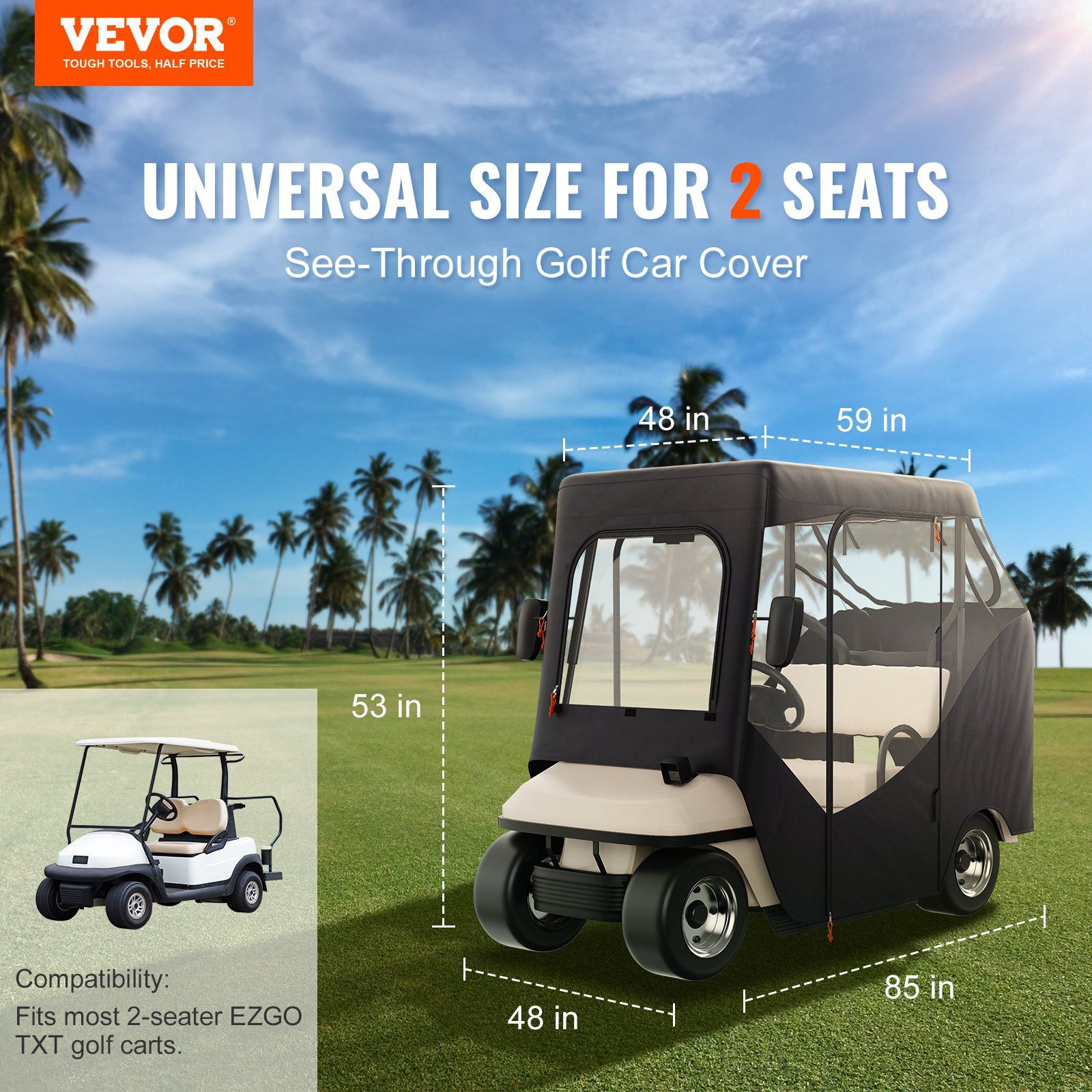 Golf Cart Enclosure, Polyester Driving Enclosure, Club Car Covers Suitable for 2-Seater Golf Carts, Sunproof V952-KSHGEFCZGMDJ7155KV0