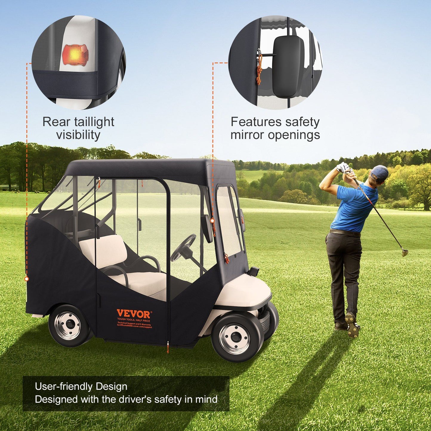 Golf Cart Enclosure, Polyester Driving Enclosure, Club Car Covers Suitable for 2-Seater Golf Carts, Sunproof V952-KSHGEFCZGMDJ7155KV0