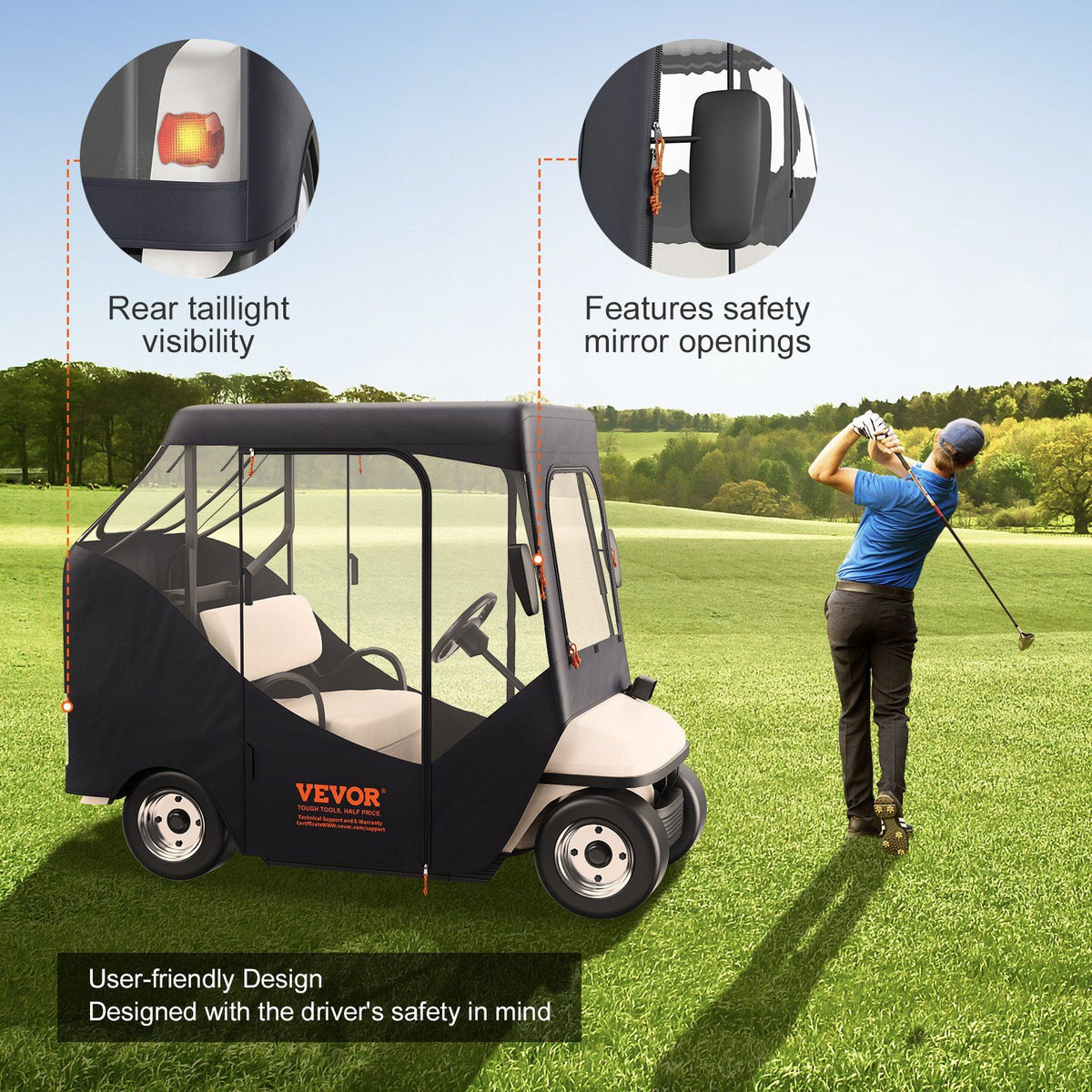 Golf Cart Enclosure, Polyester Driving Enclosure, Club Car Covers Suitable for 2-Seater Golf Carts, Sunproof V952-KSHGEFCZGMDJ7155KV0