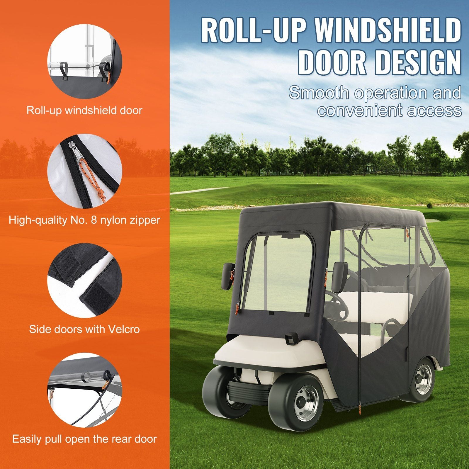 Golf Cart Enclosure, Polyester Driving Enclosure, Club Car Covers Suitable for 2-Seater Golf Carts, Sunproof V952-KSHGEFCZGMDJ7155KV0