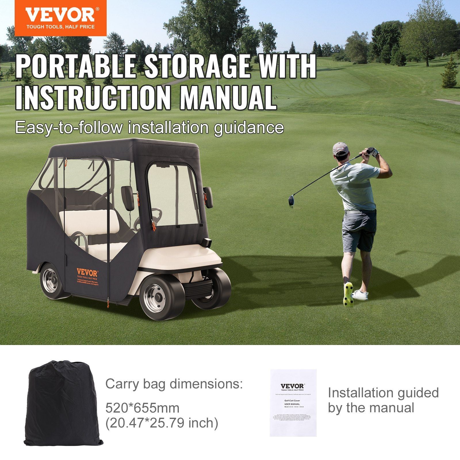Golf Cart Enclosure, Polyester Driving Enclosure, Club Car Covers Suitable for 2-Seater Golf Carts, Sunproof V952-KSHGEFCZGMDJ7155KV0