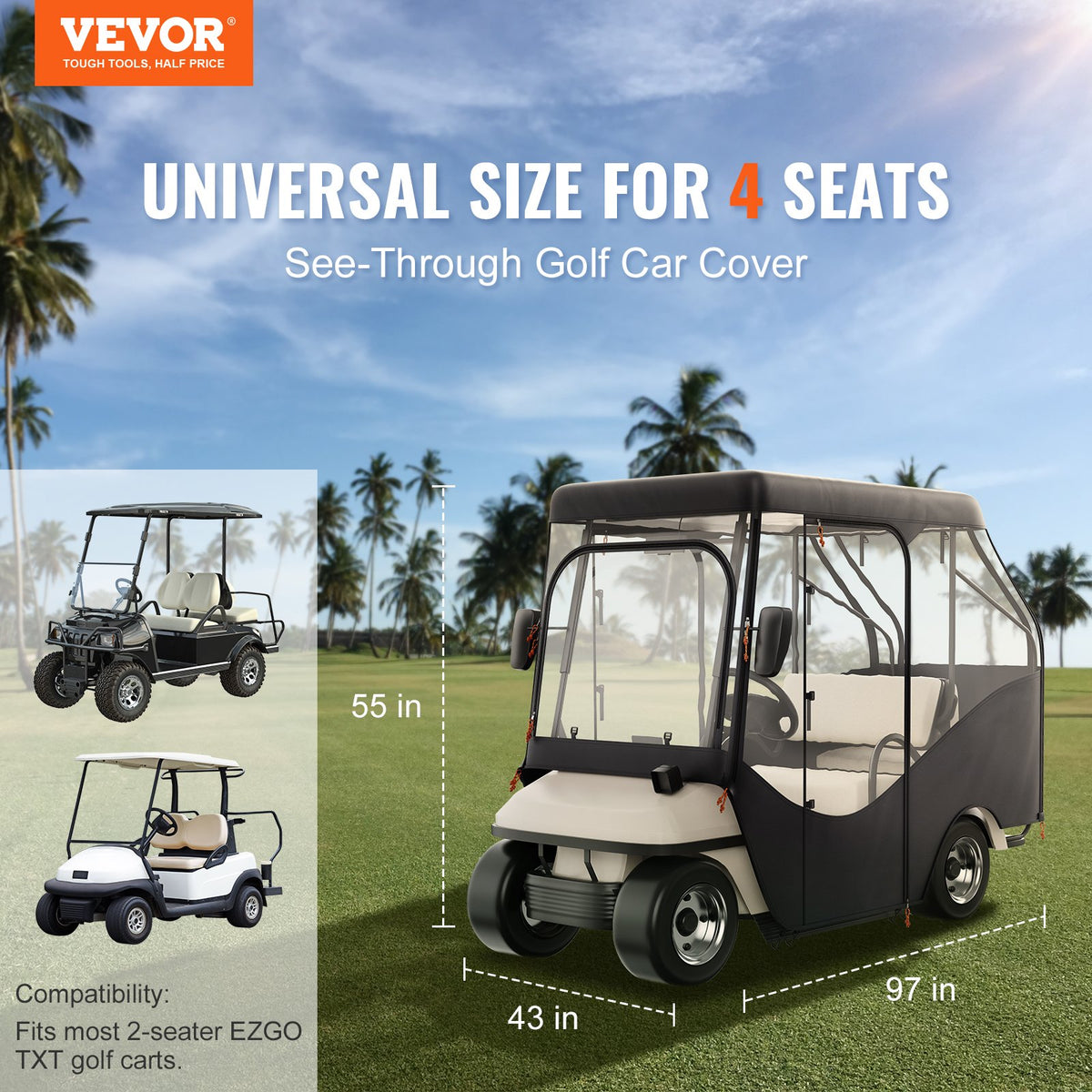 Golf Cart Enclosure, 420D Polyester Driving Enclosure with 4-Sided Transparent Windows, 4 Passenger Club Car V952-KSHGEFCZGMDJB8OZ9V0