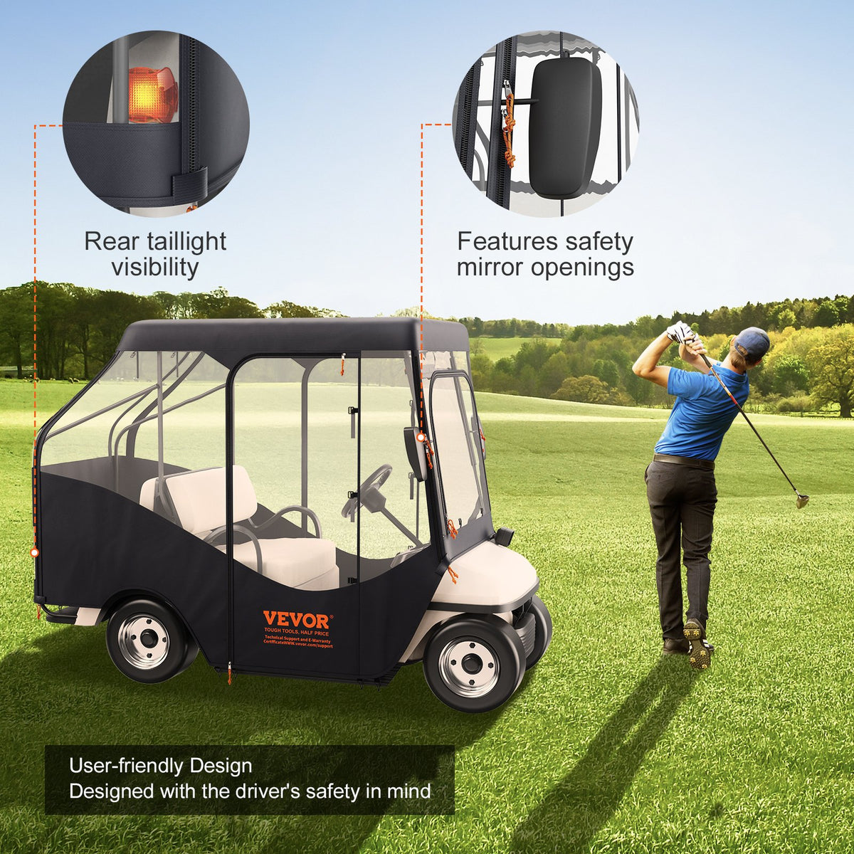 Golf Cart Enclosure, 420D Polyester Driving Enclosure with 4-Sided Transparent Windows, 4 Passenger Club Car V952-KSHGEFCZGMDJB8OZ9V0