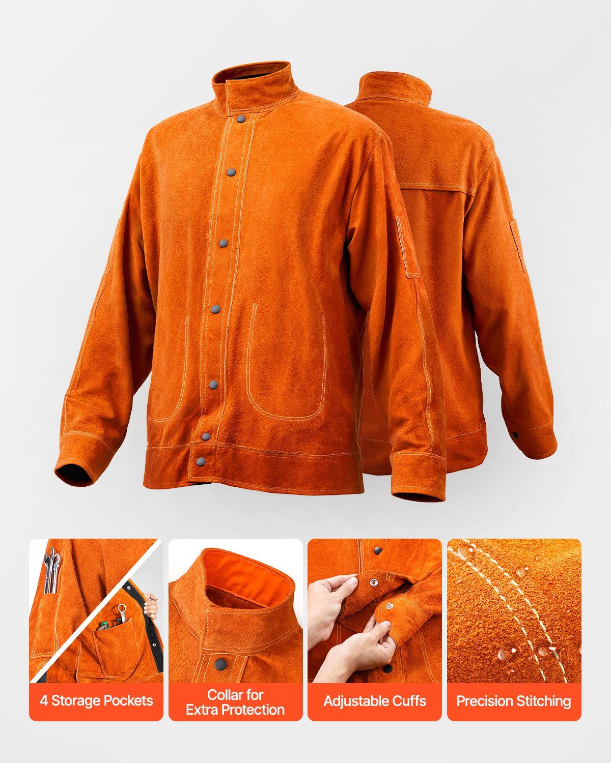 Flame-Resistant Welding Jacket - M Size, Heavy Duty Cowhide Leather Welding Jacket, Waterproof Heat-Resistant V952-KSNPKKSKNPAKH1SAOV0