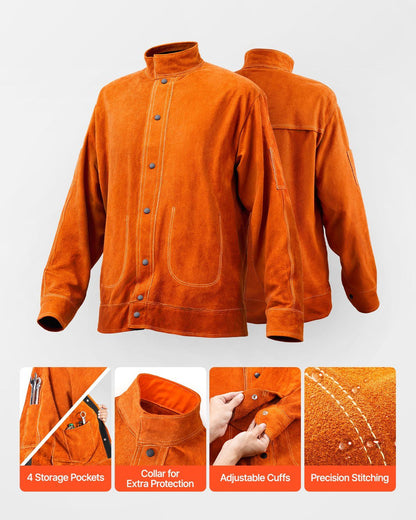 Flame-Resistant Welding Jacket - M Size, Heavy Duty Cowhide Leather Welding Jacket, Waterproof Heat-Resistant V952-KSNPKKSKNPAKH1SAOV0