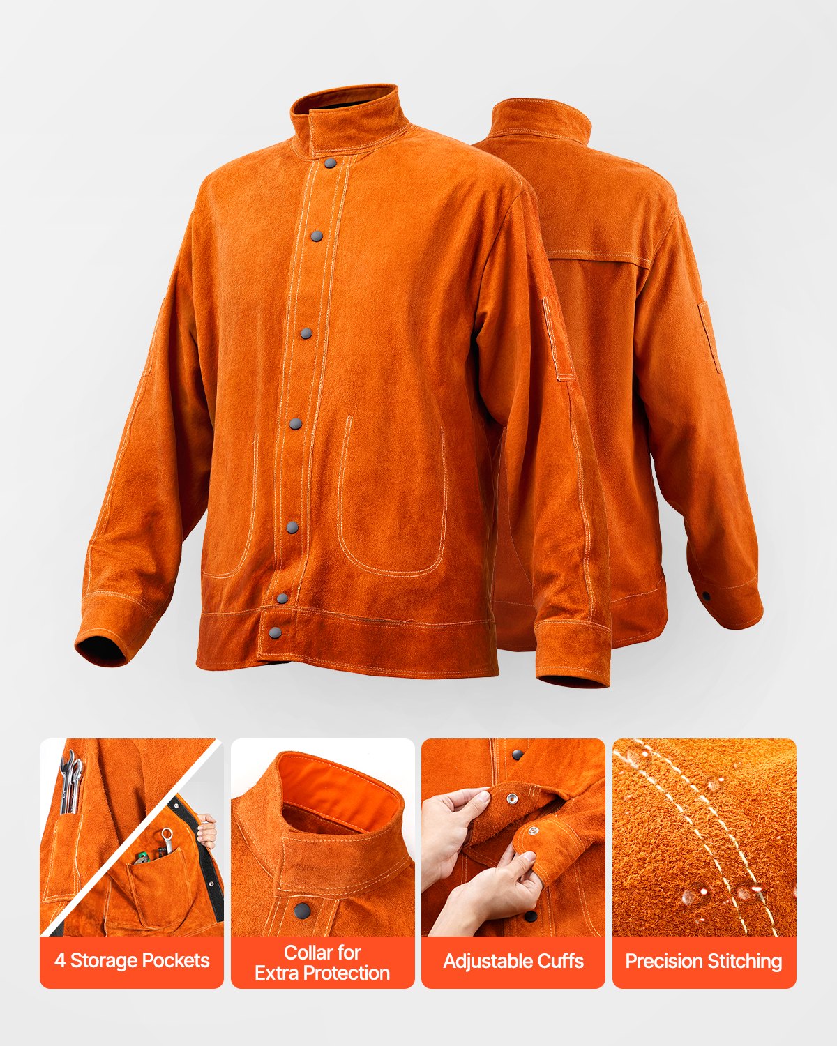Flame-Resistant Welding Jacket Heavy Duty Leather Welding Jacket XL Size V952-KSNPKKSKNPAKZ8XX9V0