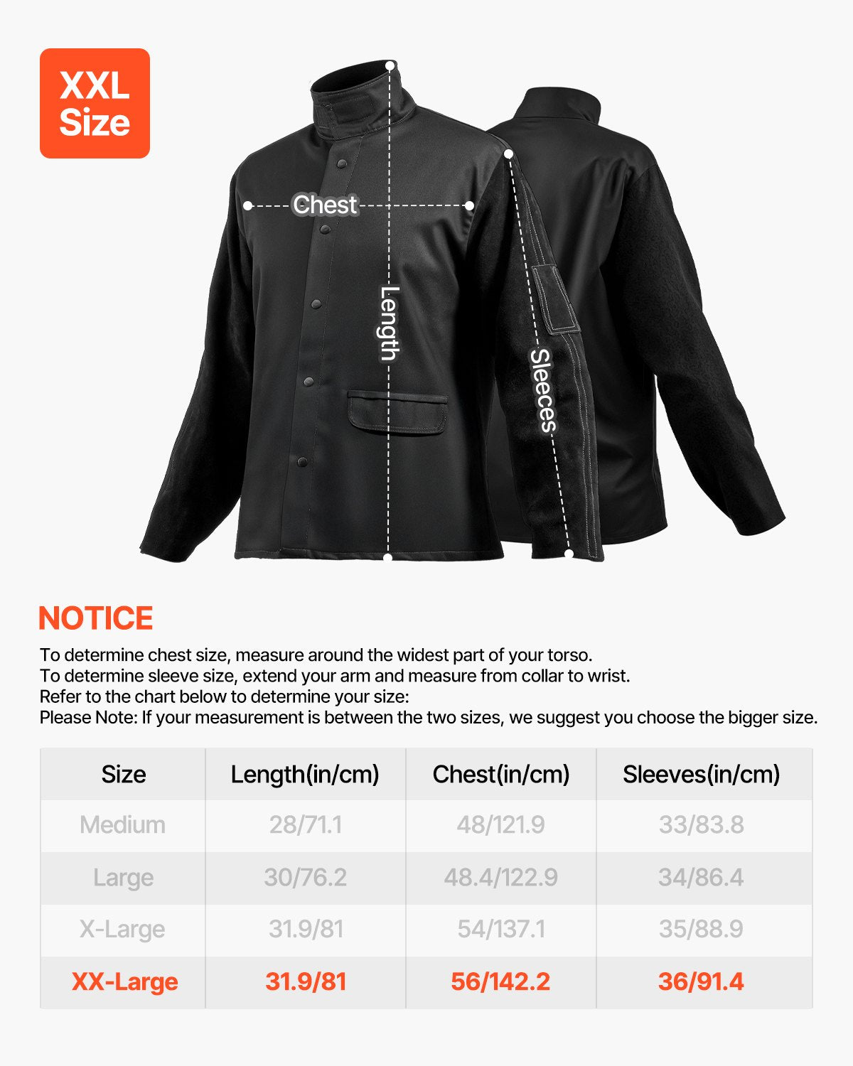 FR Welding Jacket XXL Size Heavy Duty Cowhide Leather & 9oz FR Cotton