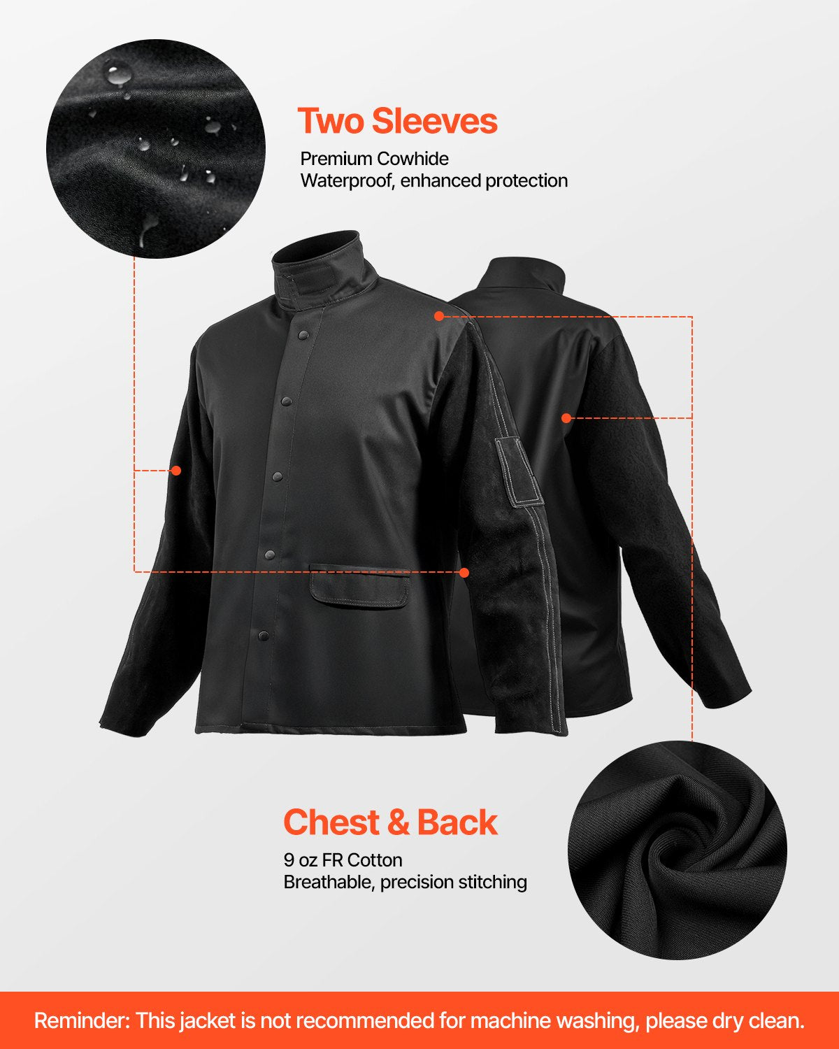 FR Welding Jacket XL Size Heavy Duty Cowhide Leather & 9oz FR Cotton