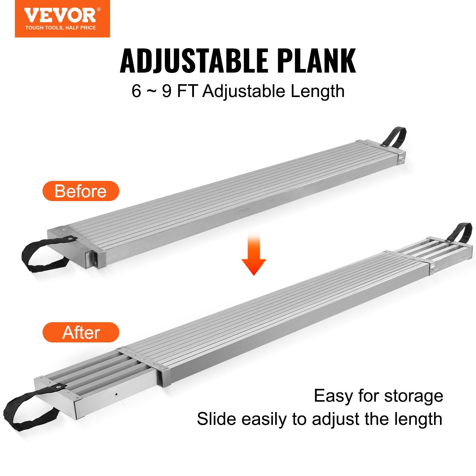 Telescoping Aluminum Work Plank, 6-9 Feet 500lbs Capacity, 12.5 inch Width Aluminum Scaffold Plank,Extension V952-KSSSJSJB69YC8E8OJV0